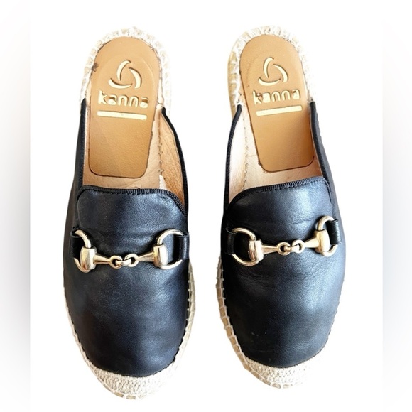Kanna Dora Black Espadrille Slide On Leather Shoes Womens 36 - Picture 3 of 6